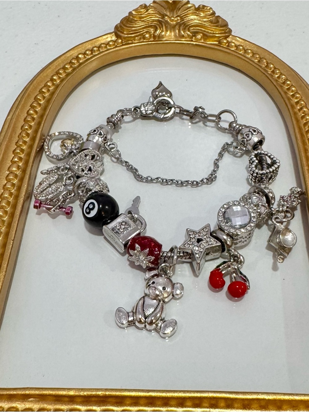 New Silver To e Charm Bracelet with Red and Black Accents